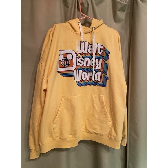 Walt Disney World Yellow Hoodie Vintage Logo Retro 70s Style Rainbow Size XXL - Picture 2 of 4